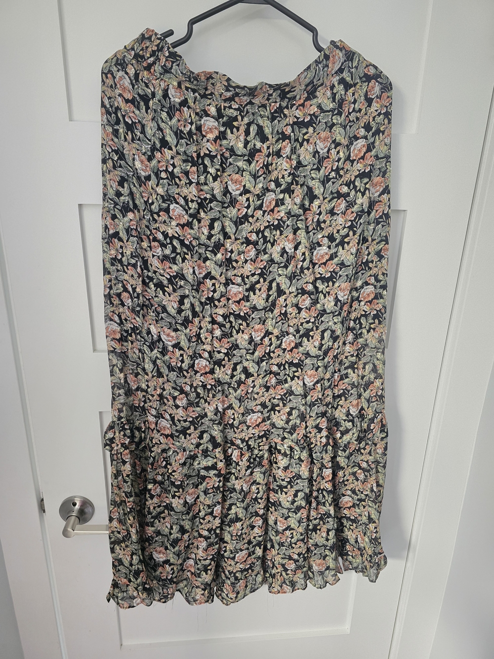 Zara Black Maxi Skirt with Pink & Green Floral Print